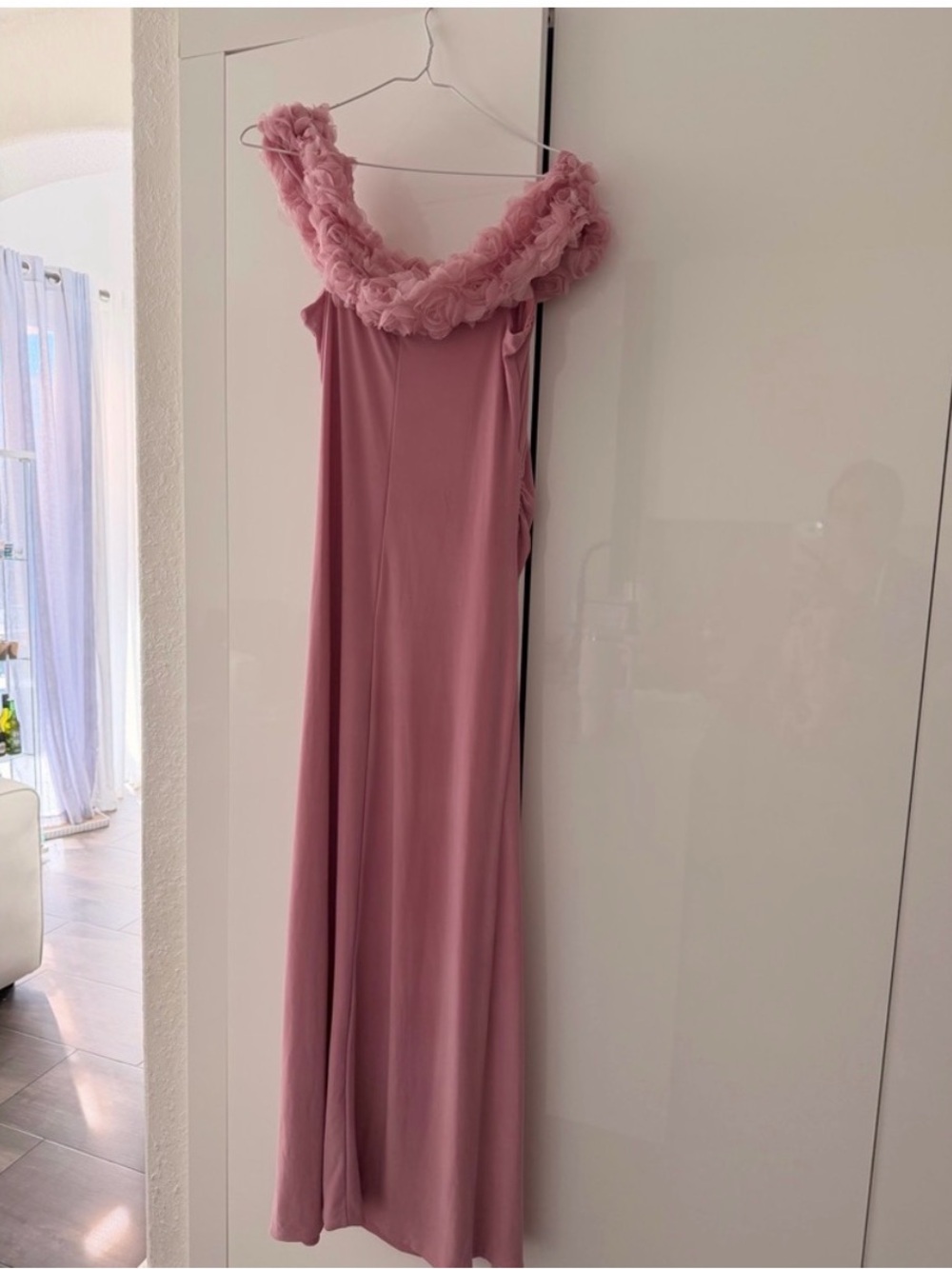 Club London Blush Pink Off-Shoulder Maternity Gown with Rosette Trim - Picture 3 of 3